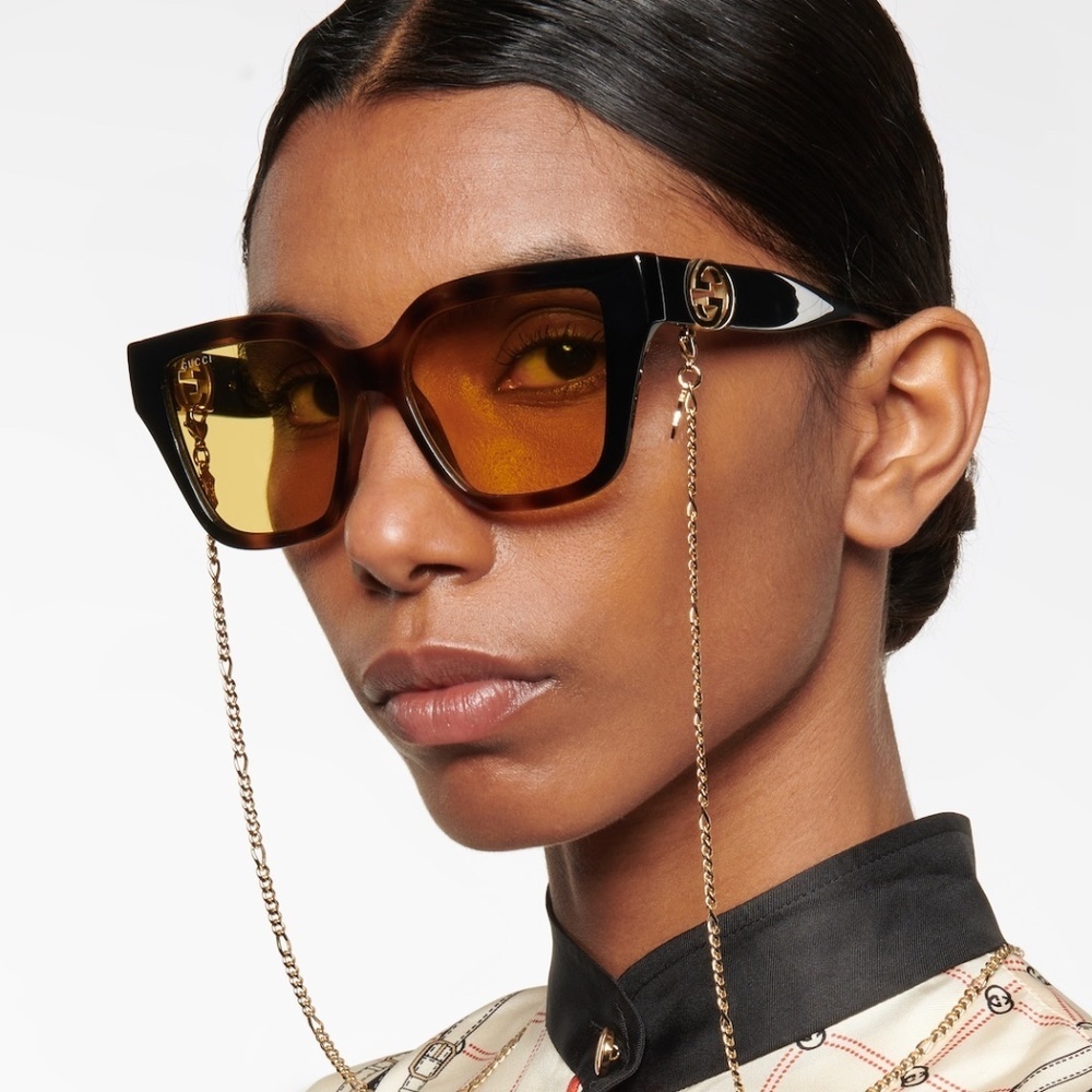 NWT Gucci GG1023S-004 Chain Havana Square 54mm Sunglasses - Picture 3 of 14